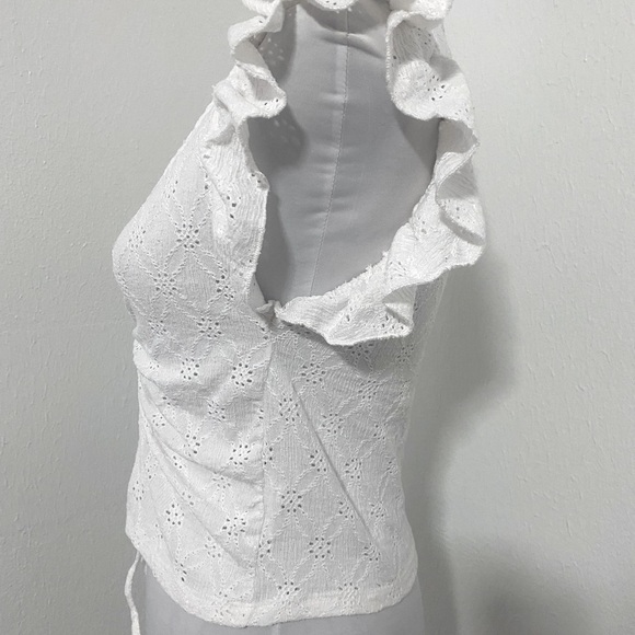 ZARA Embroidered Women’s Eyelet Crop Top in White Size Large - Picture 4 of 11